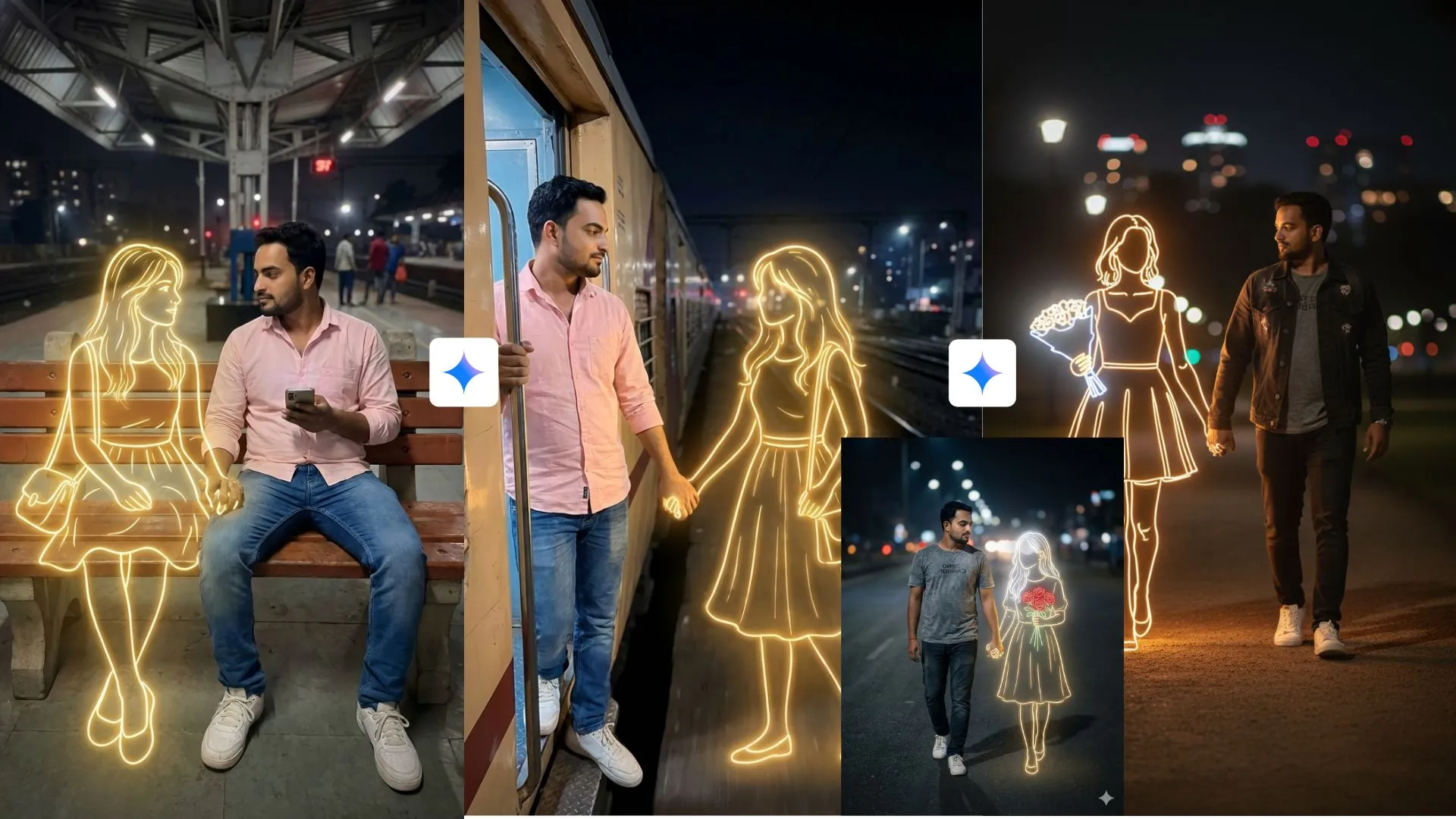 Gemini Glowing Drawing Couple AI Photo